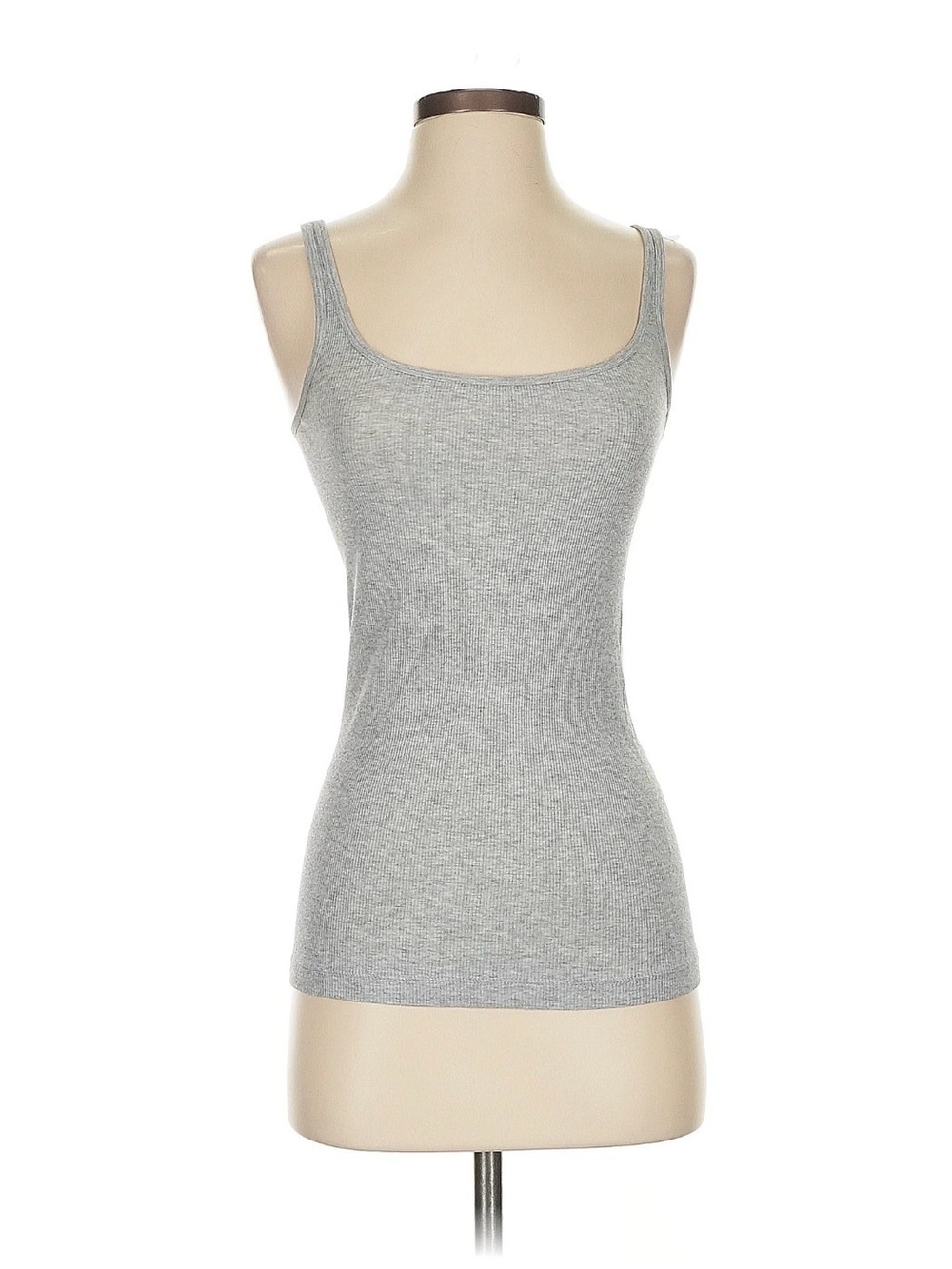 Vince Ribbed Scoop Neck Tank Top in Light Gray